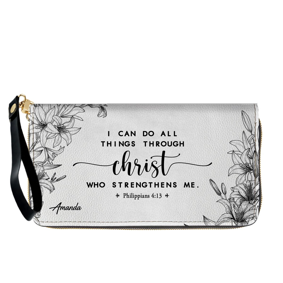 CHRISTIANARTBAG Personalized SET White Leather Bag with Wallet - Custom Bible Verse Handbag - Floral Christian Gifts for Her - Numbers 6:24-26 Blessing Tote