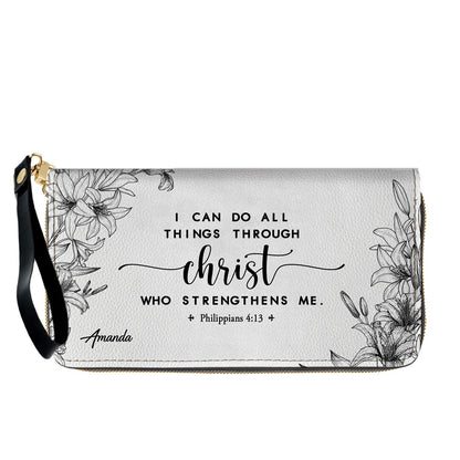 CHRISTIANARTBAG Personalized SET White Leather Bag with Wallet - Custom Bible Verse Handbag - Floral Christian Gifts for Her - Numbers 6:24-26 Blessing Tote