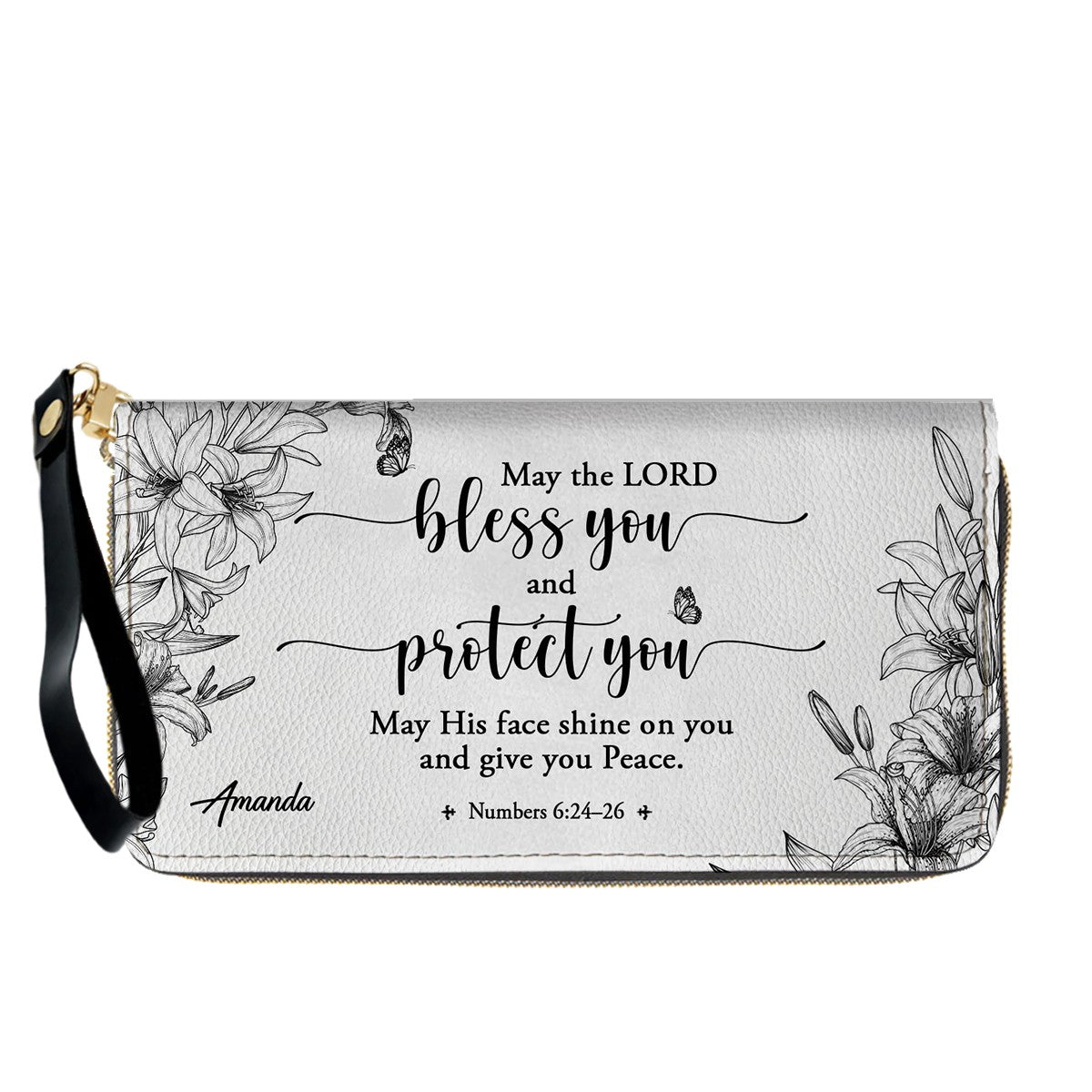 CHRISTIANARTBAG Personalized SET White Leather Bag with Wallet - Custom Bible Verse Handbag - Floral Christian Gifts for Her - Numbers 6:24-26 Blessing Tote