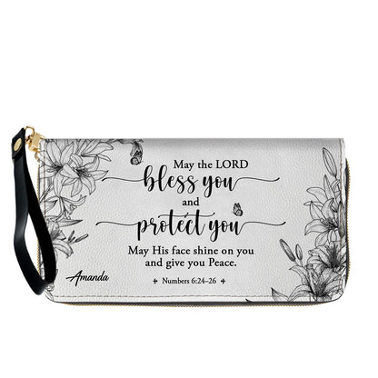 CHRISTIANARTBAG Personalized SET White Leather Bag with Wallet - Custom Bible Verse Handbag - Floral Christian Gifts for Her - Numbers 6:24-26 Blessing Tote