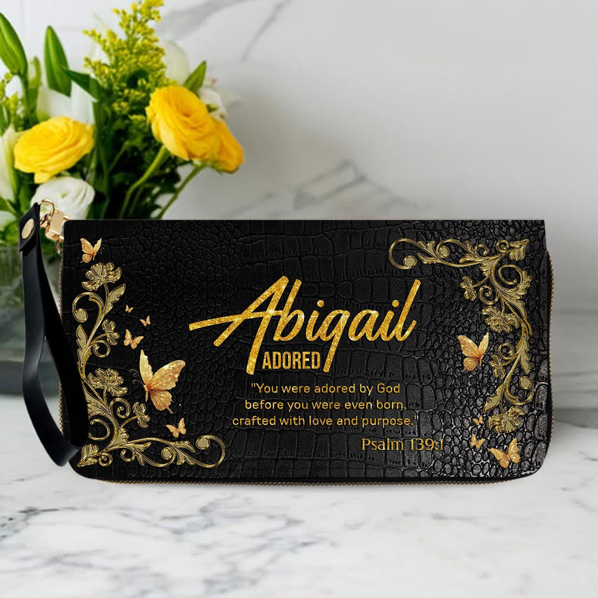 Personalized Black Leather Wallet for Women – Custom Name Bible Verse Christian Wallet – Faith Gift by CHRISTIANARTBAG