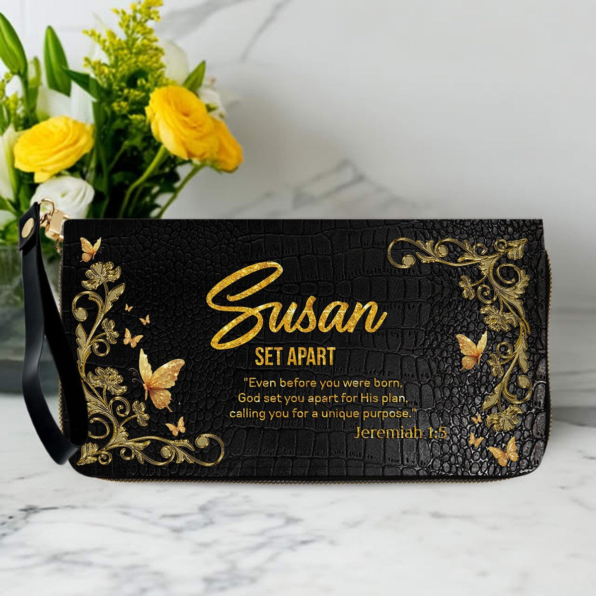 Personalized Black Leather Wallet for Women – Custom Name Bible Verse Christian Wallet – Faith Gift by CHRISTIANARTBAG