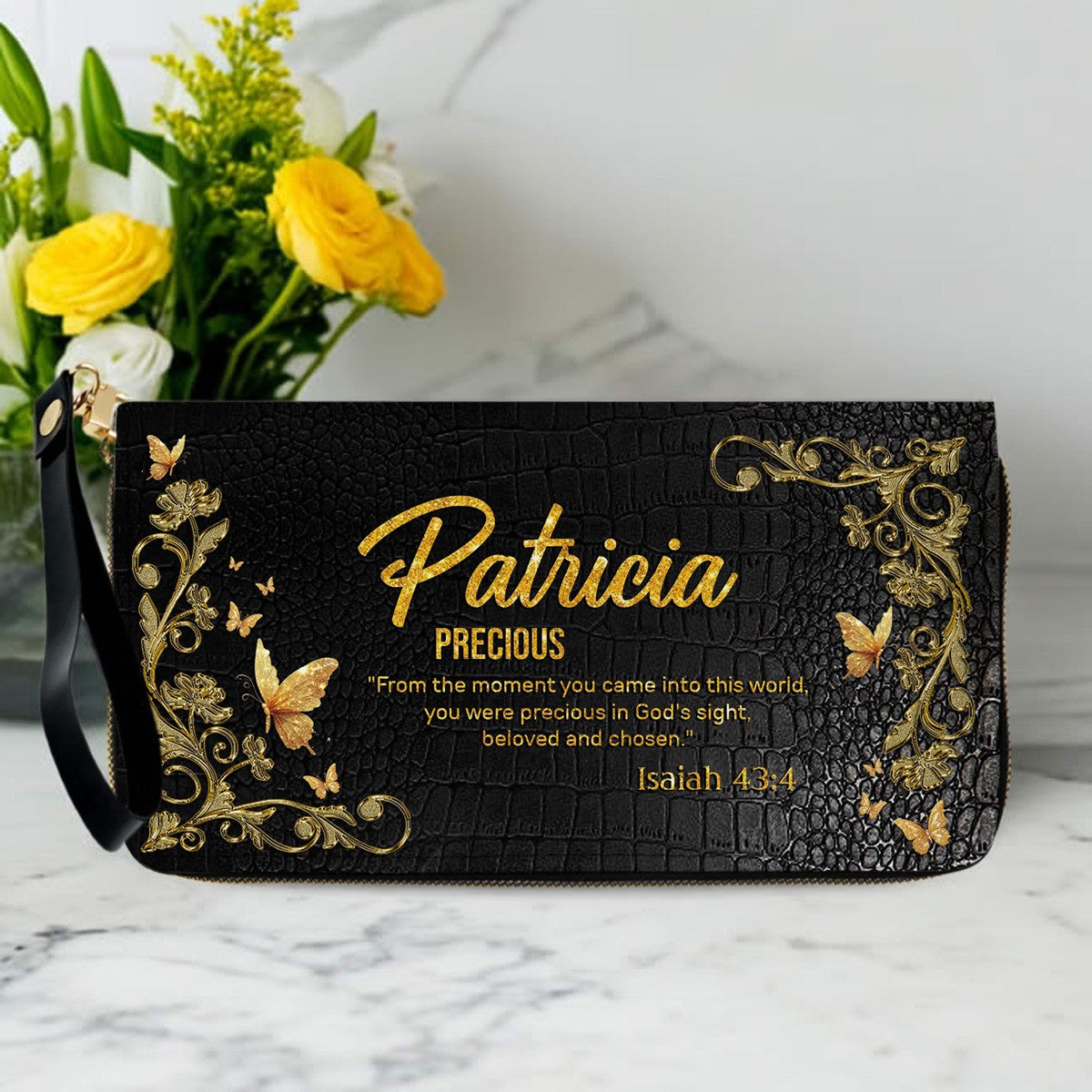 Personalized Black Leather Wallet for Women – Custom Name Bible Verse Christian Wallet – Faith Gift by CHRISTIANARTBAG