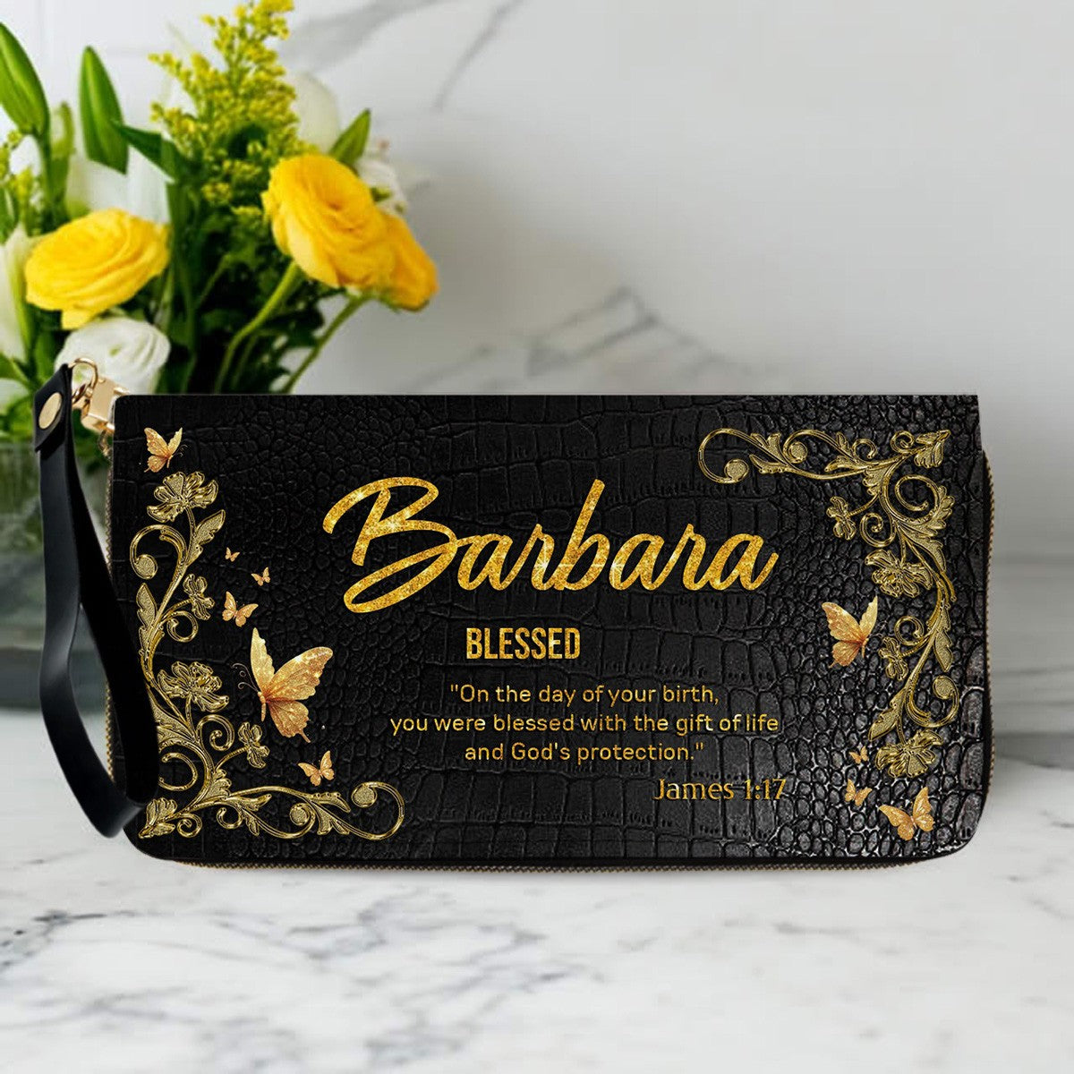 Personalized Black Leather Wallet for Women – Custom Name Bible Verse Christian Wallet – Faith Gift by CHRISTIANARTBAG