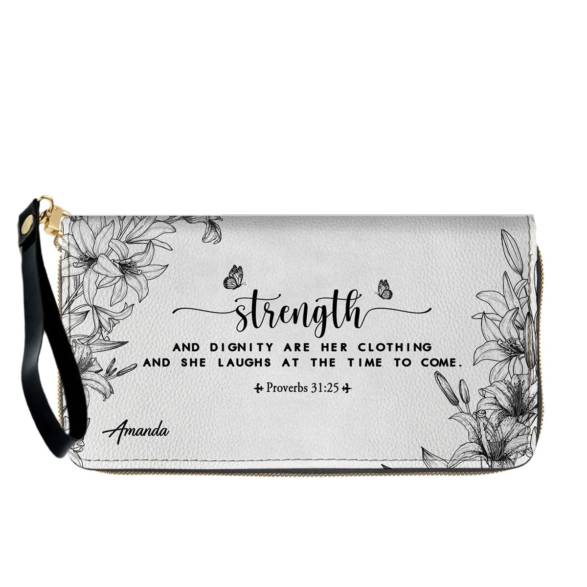 CHRISTIANARTBAG Personalized SET White Leather Bag with Wallet - Custom Bible Verse Handbag - Floral Christian Gifts for Her - Numbers 6:24-26 Blessing Tote