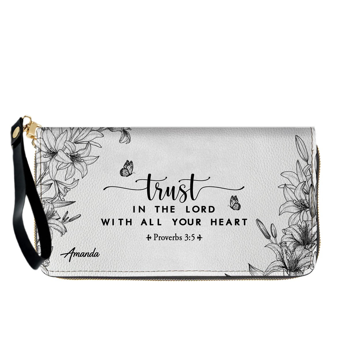 CHRISTIANARTBAG Personalized SET White Leather Bag with Wallet - Custom Bible Verse Handbag - Floral Christian Gifts for Her - Numbers 6:24-26 Blessing Tote
