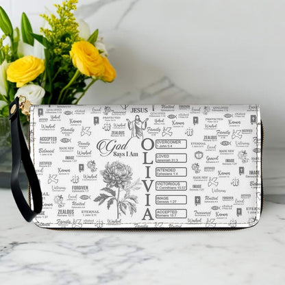Personalized Long Leather Wallet for Women – Christian God Says I Am Bible Verse Wallet – Custom Faith Gift by CHRISTIANARTBAG