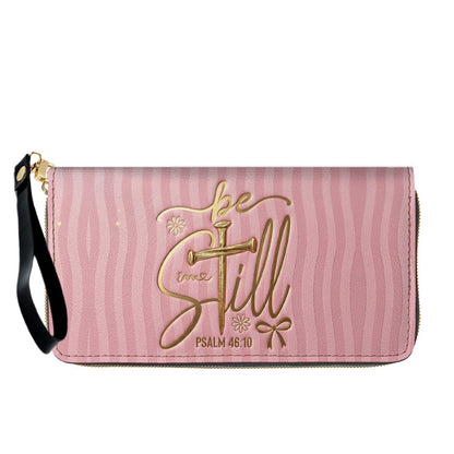 Personalized Be Still Psalm 46:10 Cross Leather Handbag for Women - CHRISTIANARTBAG | Custom Faith Purse in Pink CAB01100526