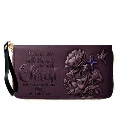 Personalized Leather Handbag for Christian Women - Custom Name "I Can Do All Things" Floral Cross Leather Purse | CHRISTIANARTBAG 01072126