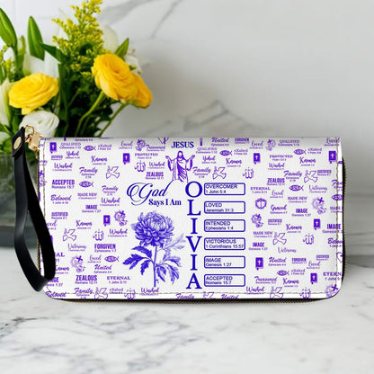 Personalized Long Leather Wallet for Women – Christian God Says I Am Bible Verse Wallet – Custom Faith Gift by CHRISTIANARTBAG