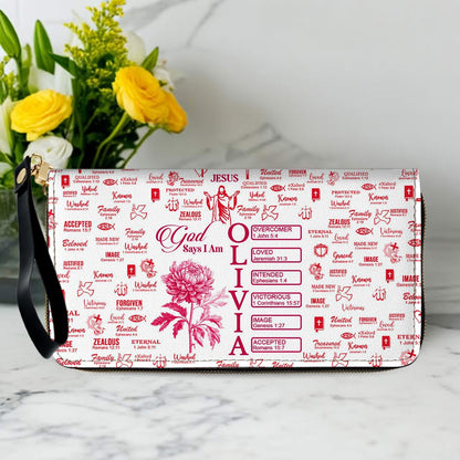 Personalized Long Leather Wallet for Women – Christian God Says I Am Bible Verse Wallet – Custom Faith Gift by CHRISTIANARTBAG
