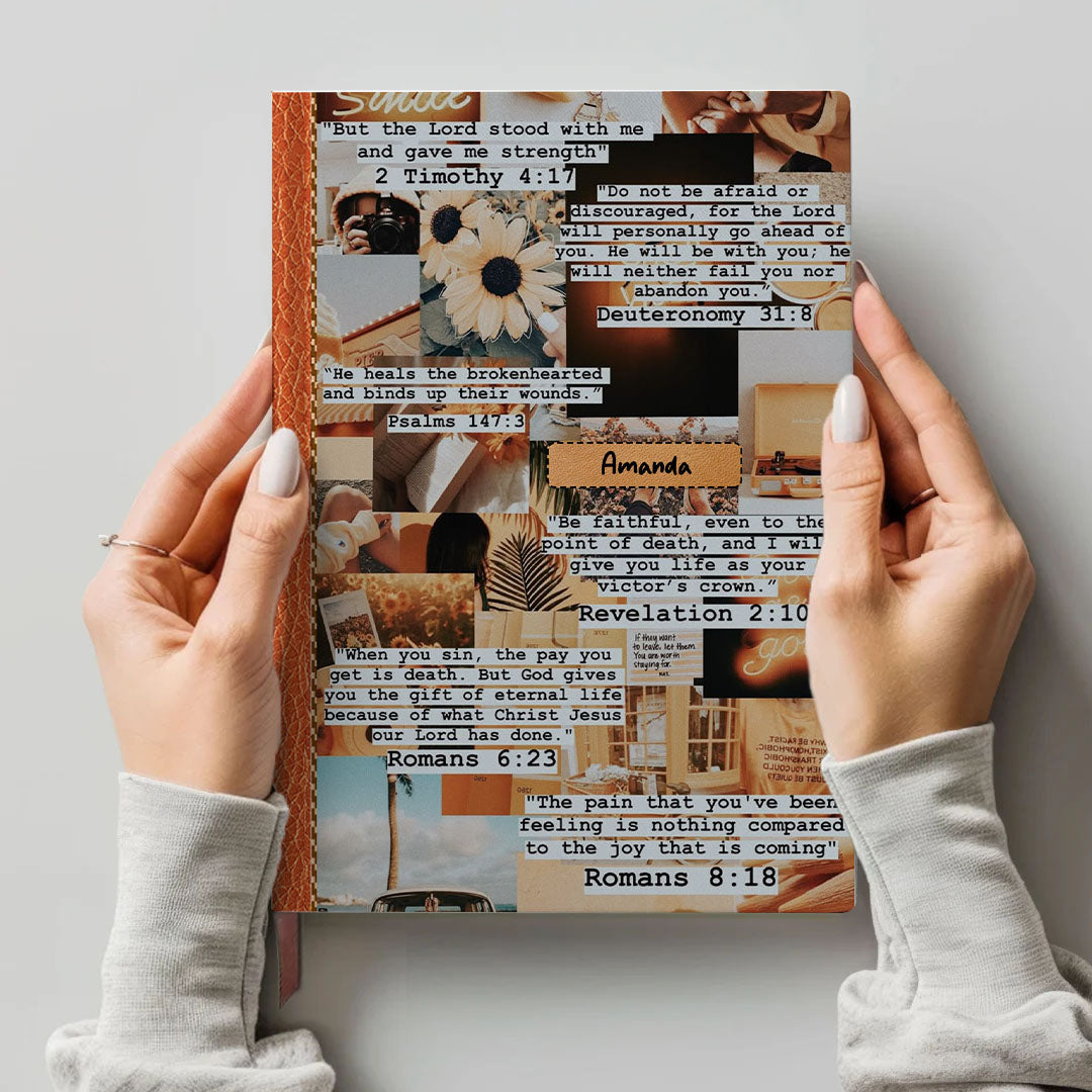 Personalized Leather Notebook Bible – Custom Name Christian Journal with Inspirational Scripture Verses