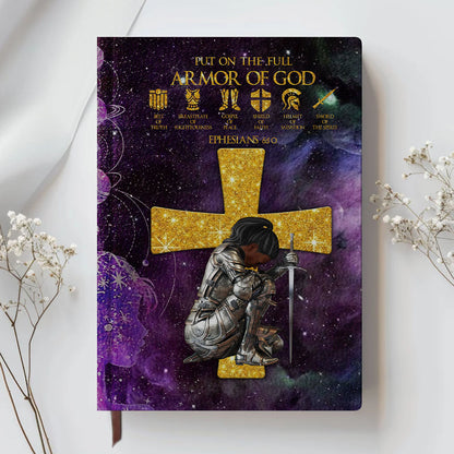 Personalized Leather Notebook – Armor of God Design with Custom Name & Skin Tone | Bible Verses for Each Letter | Christian Gift