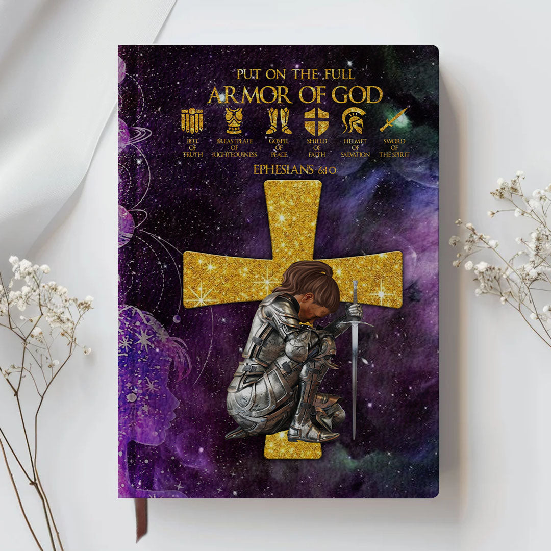 Personalized Leather Notebook – Armor of God Design with Custom Name & Skin Tone | Bible Verses for Each Letter | Christian Gift