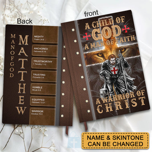 Personalized Leather Notebook for Men – A Warrior of Christ Design with Custom Name, Hair & Beard