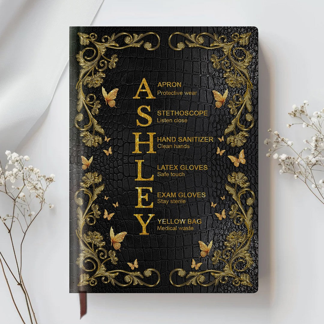 Personalized Leather Notebook for Teachers - Custom Name & Career Acrostic Alphabet Gift