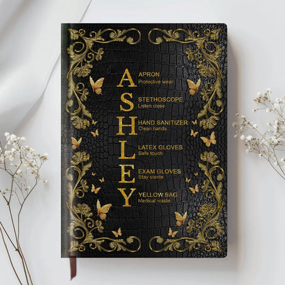 Personalized Leather Notebook for Teachers - Custom Name & Career Acrostic Alphabet Gift