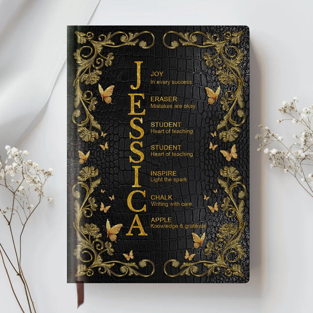 Personalized Leather Notebook for Teachers - Custom Name & Career Acrostic Alphabet Gift