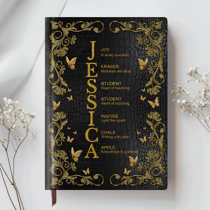 Personalized Leather Notebook for Teachers - Custom Name & Career Acrostic Alphabet Gift