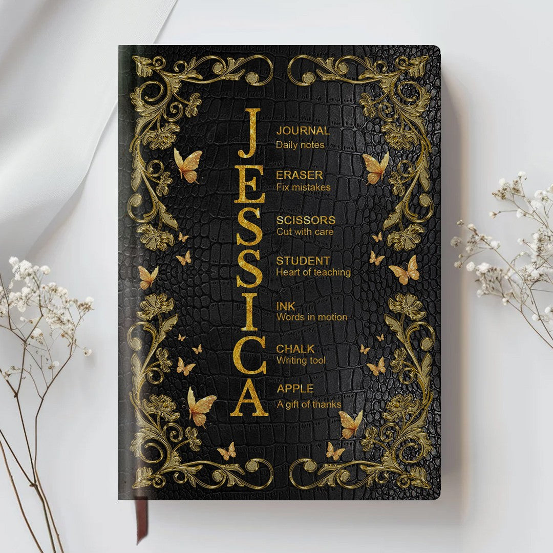 Personalized Leather Notebook for Teachers - Custom Name & Career Acrostic Alphabet Gift