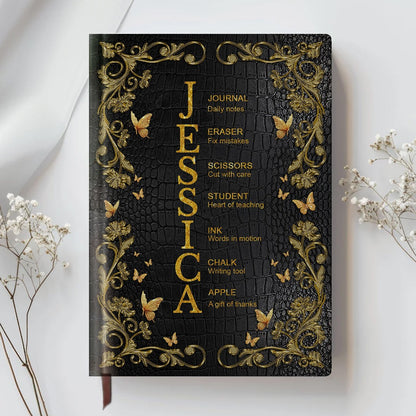 Personalized Leather Notebook for Teachers - Custom Name & Career Acrostic Alphabet Gift