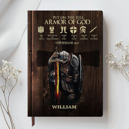 Personalized Leather Notebook – Armor of God & Names of God Christian Journal, Custom Name & Skin Tone