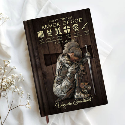 Personalized Leather Notebook – Armor of God & Names of God Christian Journal, Custom Name & Skin Tone