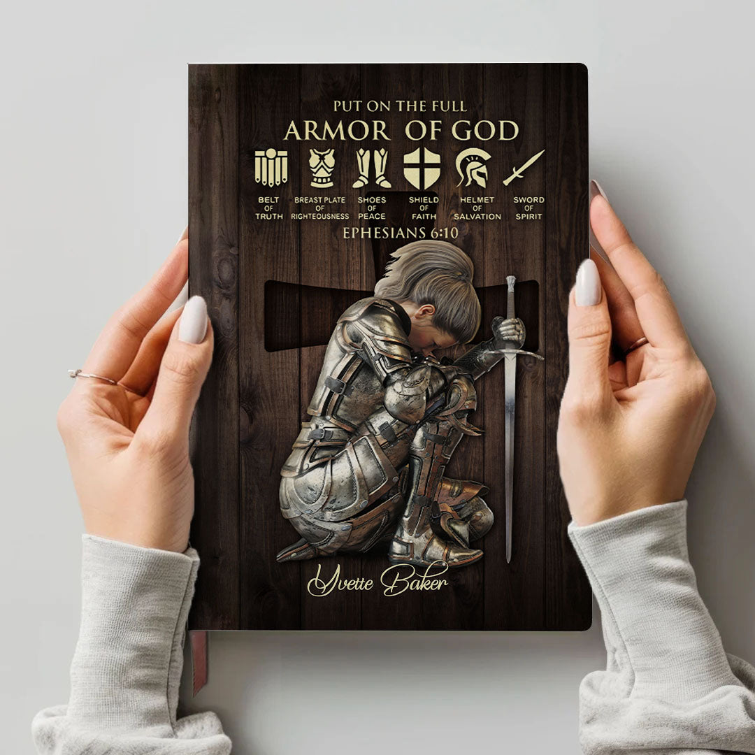 Personalized Leather Notebook – Armor of God & Names of God Christian Journal, Custom Name & Skin Tone