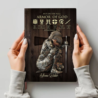 Personalized Leather Notebook – Armor of God & Names of God Christian Journal, Custom Name & Skin Tone