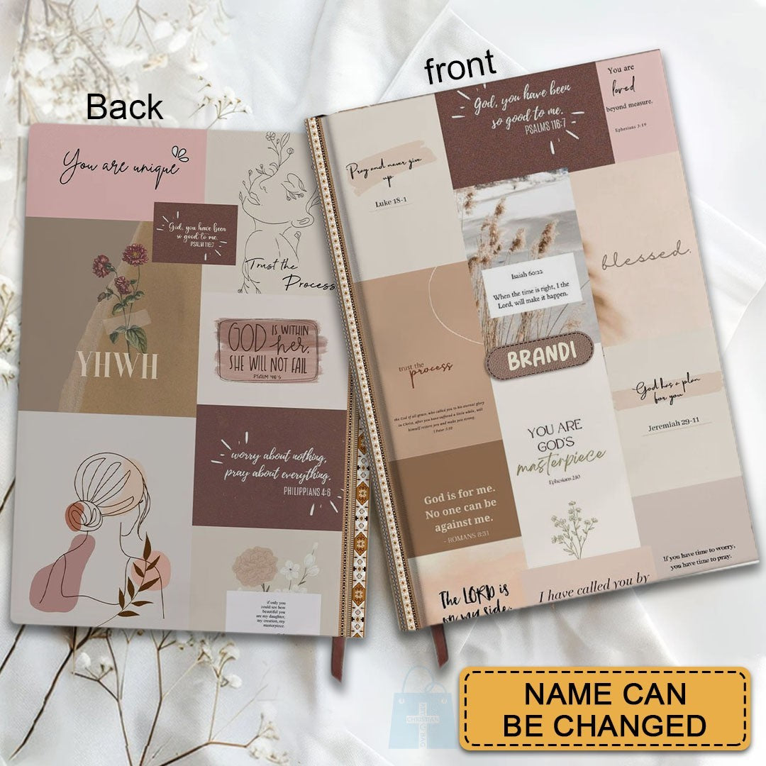 Personalized Leather Notebook Bible – Custom Name Christian Journal with Inspirational Scripture Verses