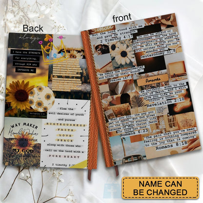 Personalized Leather Notebook Bible – Custom Name Christian Journal with Inspirational Scripture Verses