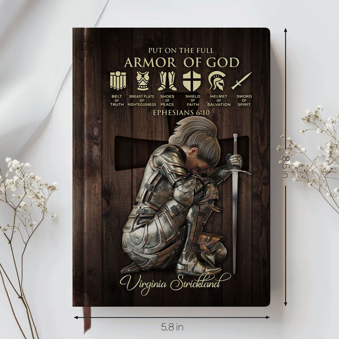 Personalized Leather Notebook – Armor of God & Names of God Christian Journal, Custom Name & Skin Tone