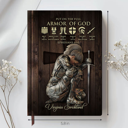 Personalized Leather Notebook – Armor of God & Names of God Christian Journal, Custom Name & Skin Tone