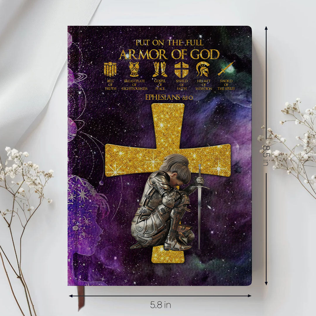 Personalized Leather Notebook – Armor of God Design with Custom Name & Skin Tone | Bible Verses for Each Letter | Christian Gift
