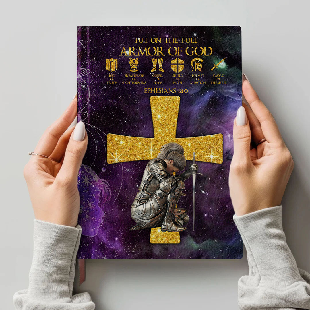 Personalized Leather Notebook – Armor of God Design with Custom Name & Skin Tone | Bible Verses for Each Letter | Christian Gift