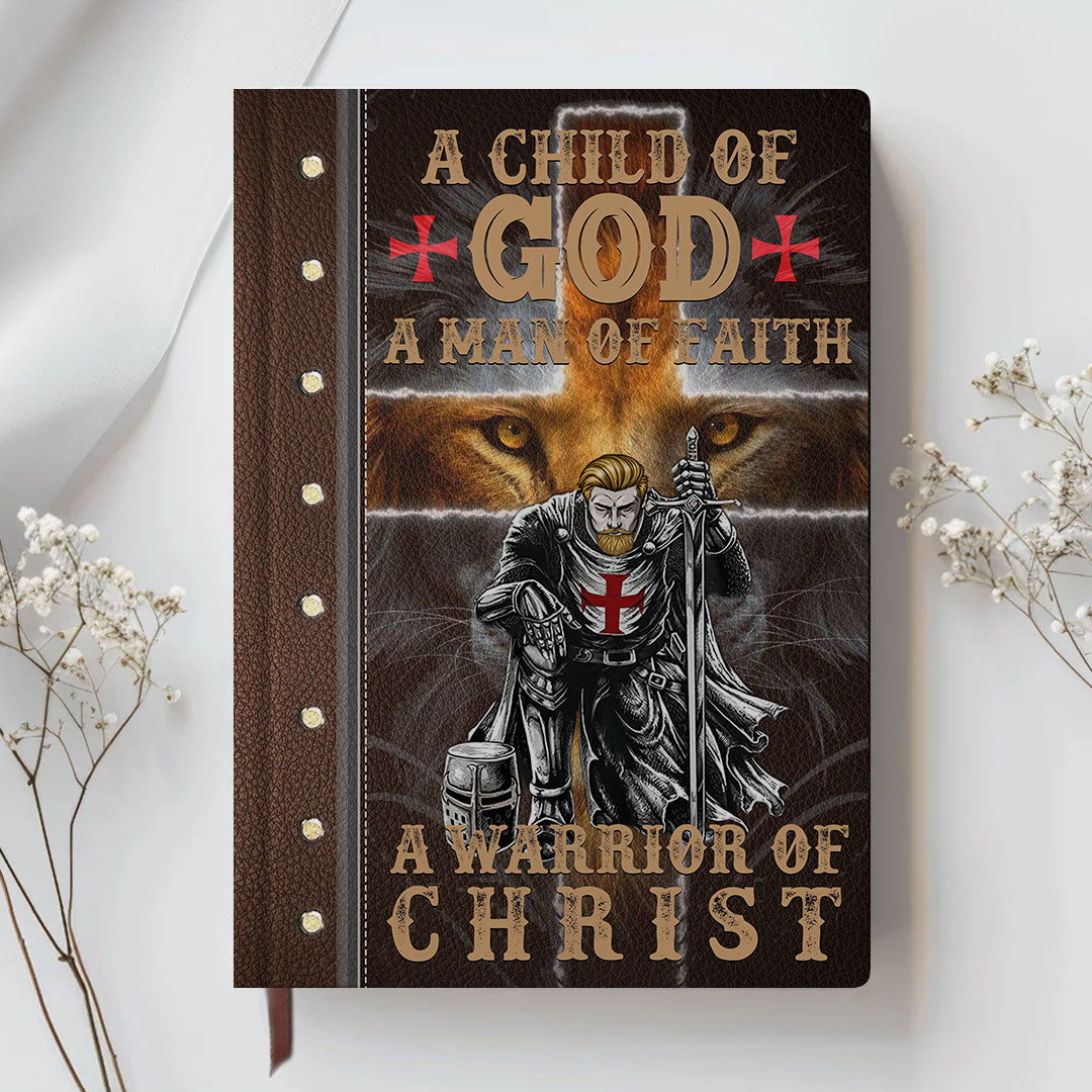 Personalized Leather Notebook for Men – A Warrior of Christ Design with Custom Name, Hair & Beard
