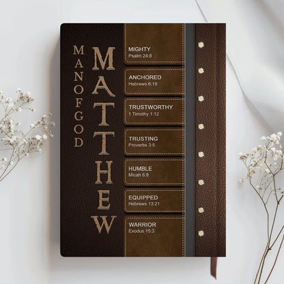 Personalized Leather Notebook for Men – A Warrior of Christ Design with Custom Name, Hair & Beard