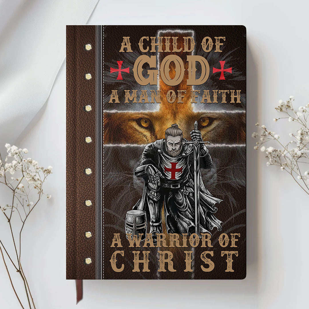 Personalized Leather Notebook for Men – A Warrior of Christ Design with Custom Name, Hair & Beard