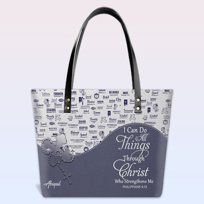 Personalized Christian Leather Tote Bag Luxury with Bible Verses – Custom Name Handbag by CHRISTIANARTBAG