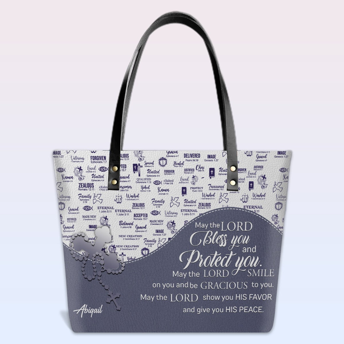 Personalized Christian Leather Tote Bag Luxury with Bible Verses – Custom Name Handbag by CHRISTIANARTBAG