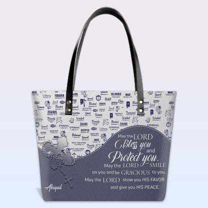 Personalized Christian Leather Tote Bag Luxury with Bible Verses – Custom Name Handbag by CHRISTIANARTBAG
