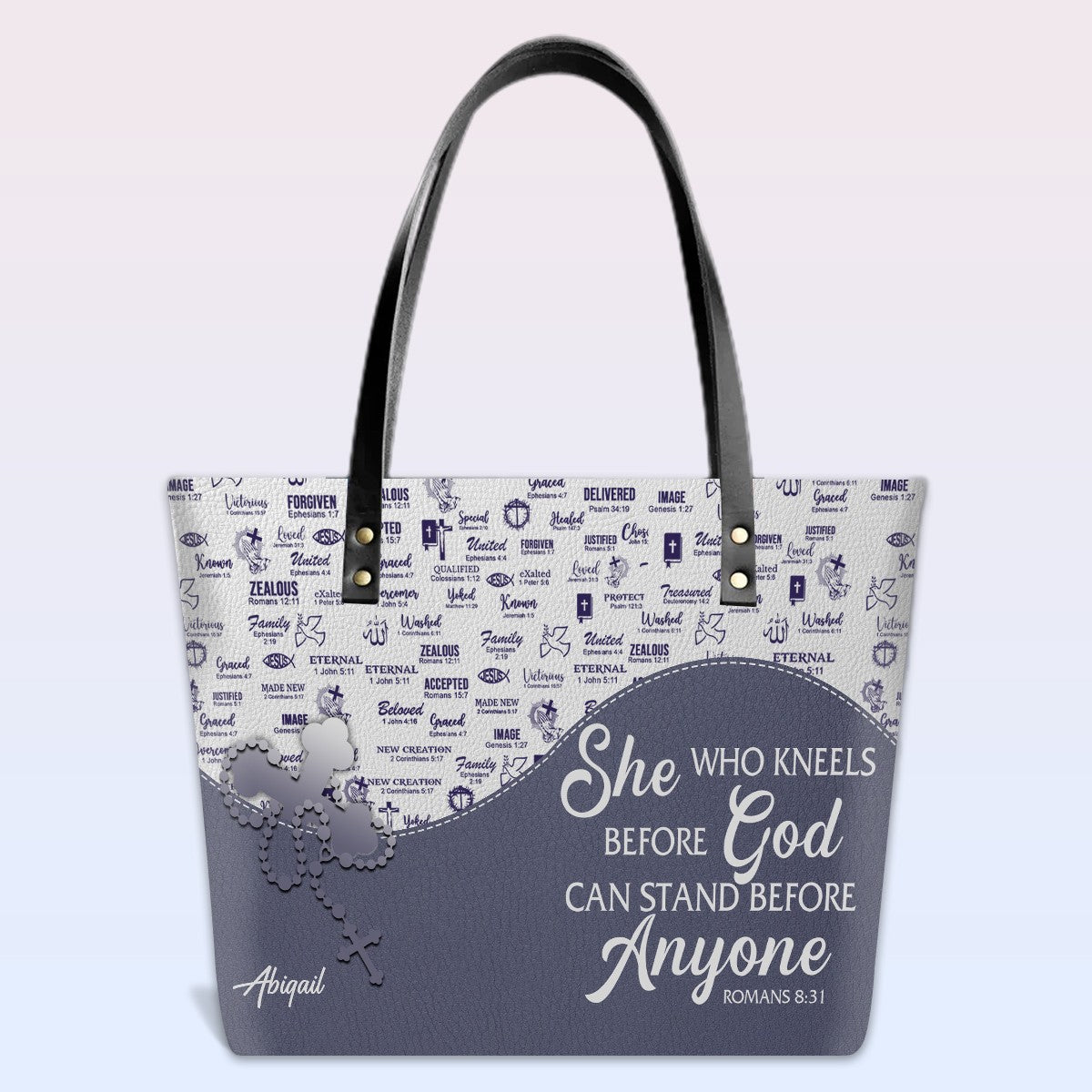 Personalized Christian Leather Tote Bag Luxury with Bible Verses – Custom Name Handbag by CHRISTIANARTBAG