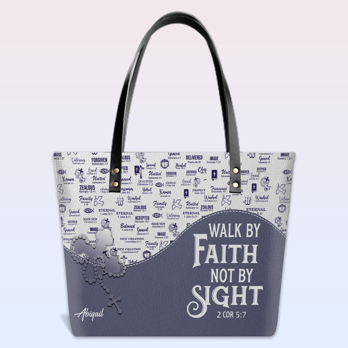 Personalized Christian Leather Tote Bag Luxury with Bible Verses – Custom Name Handbag by CHRISTIANARTBAG
