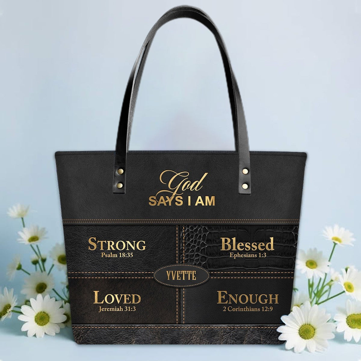 Personalized God Says I Am Leather Tote Bag, Custom Christian Gift - CHRISTIANARTBAG CAB01101326