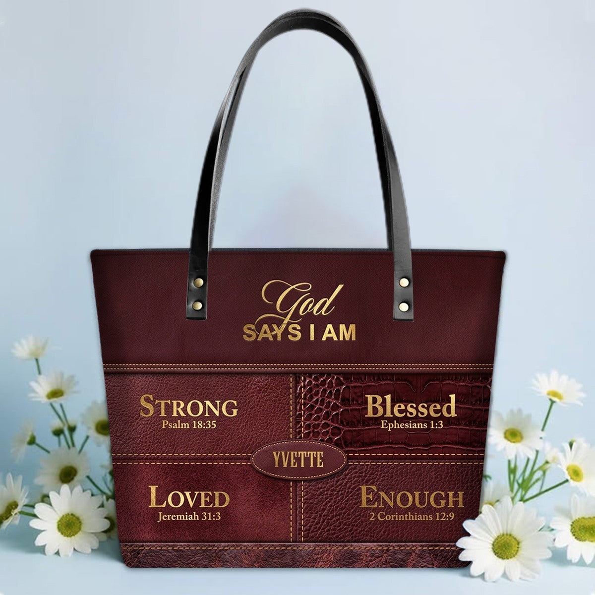 Personalized God Says I Am Leather Tote Bag, Custom Christian Gift - CHRISTIANARTBAG CAB01101326