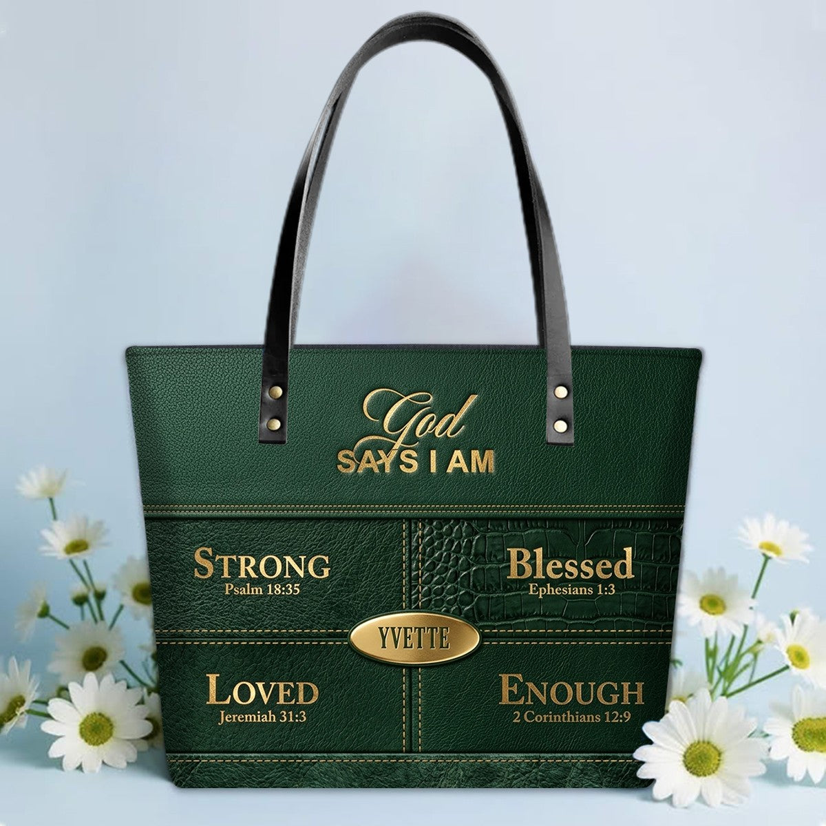 Personalized God Says I Am Leather Tote Bag, Custom Christian Gift - CHRISTIANARTBAG CAB01101326