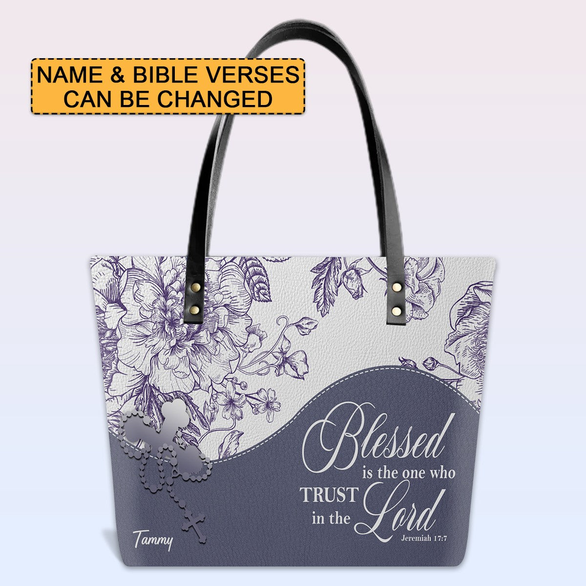 Personalized Christian Leather Tote Bag Luxury with Bible Verses – Custom Name Handbag by CHRISTIANARTBAG