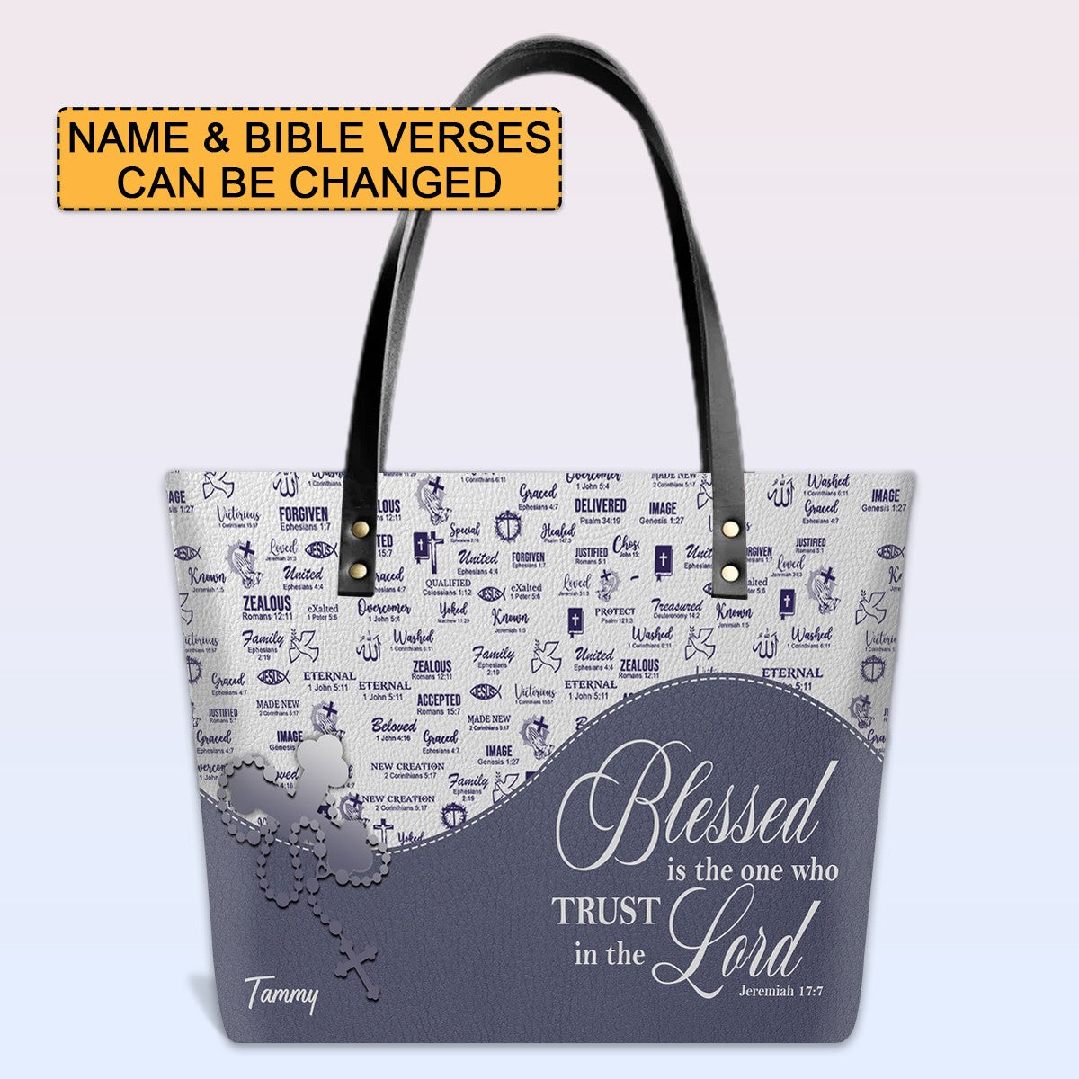 Personalized Christian Leather Tote Bag Luxury with Bible Verses – Custom Name Handbag by CHRISTIANARTBAG