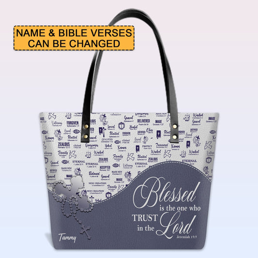 Personalized Christian Leather Tote Bag Luxury with Bible Verses – Custom Name Handbag by CHRISTIANARTBAG
