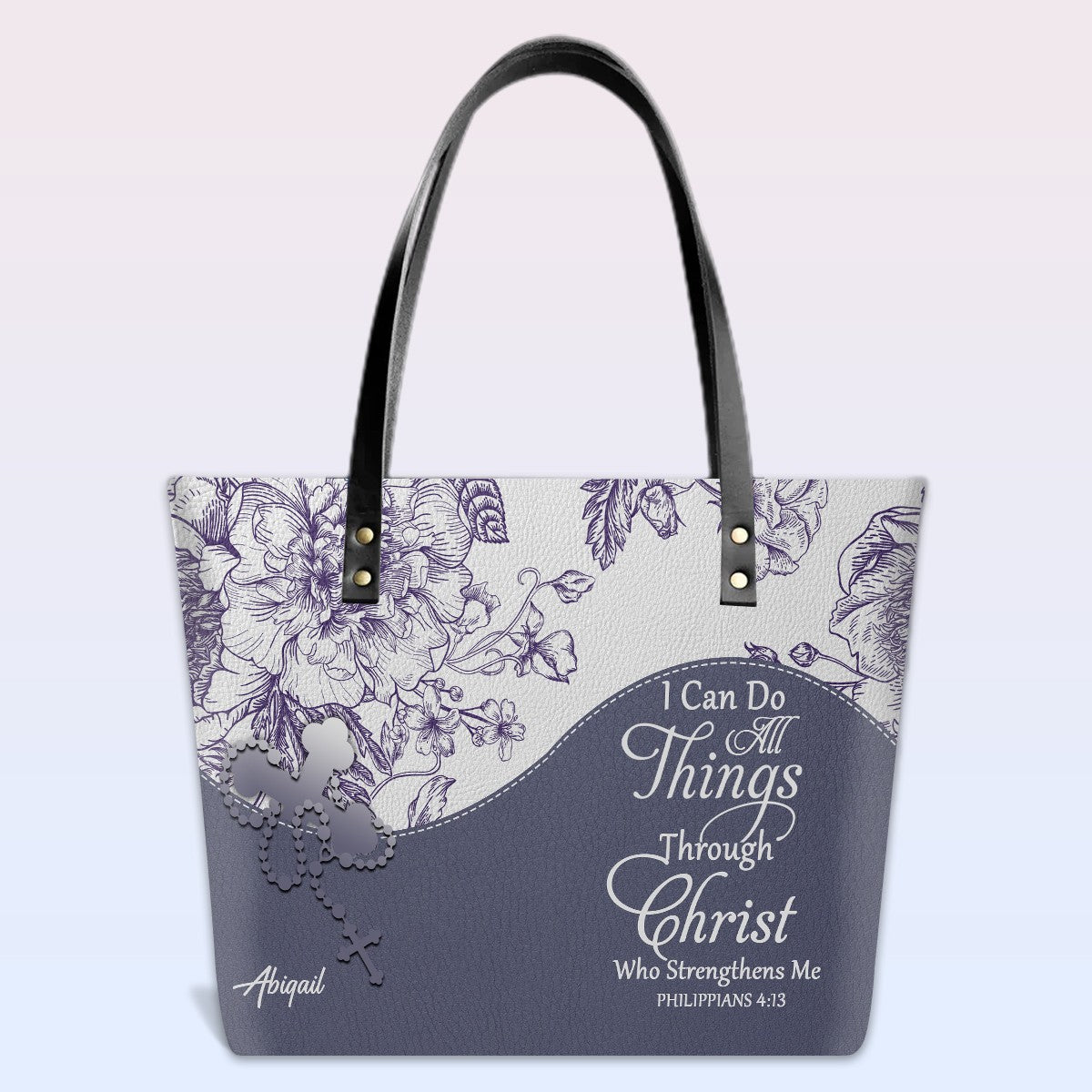 Personalized Christian Leather Tote Bag Luxury with Bible Verses – Custom Name Handbag by CHRISTIANARTBAG